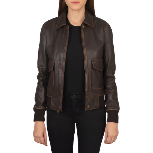 Women's Classic Brown Leather Jacket