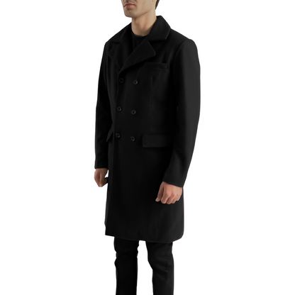 Men's Black Double-Breasted Trench Coat