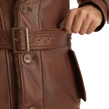 Men's Brown Shearling-Lined Leather Jacket