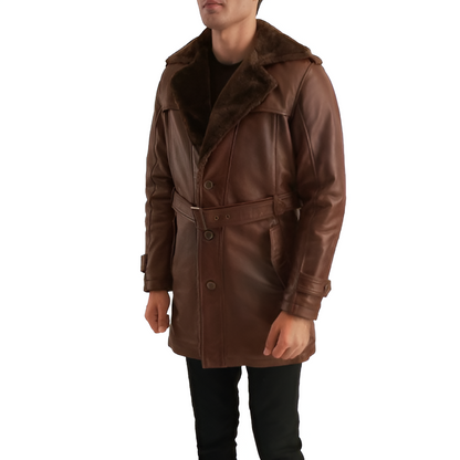 Men's Brown Shearling-Lined Leather Jacket