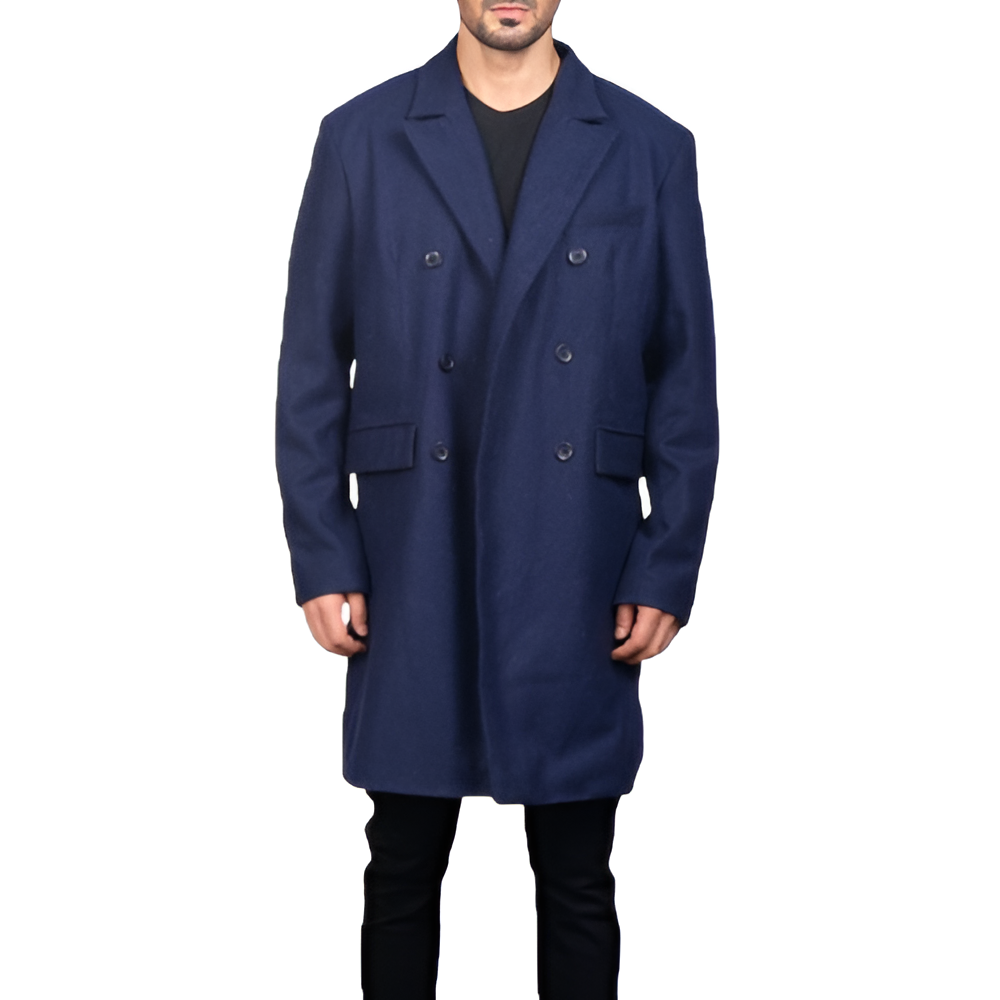 Men's Navy Double-Breasted Wool Coat