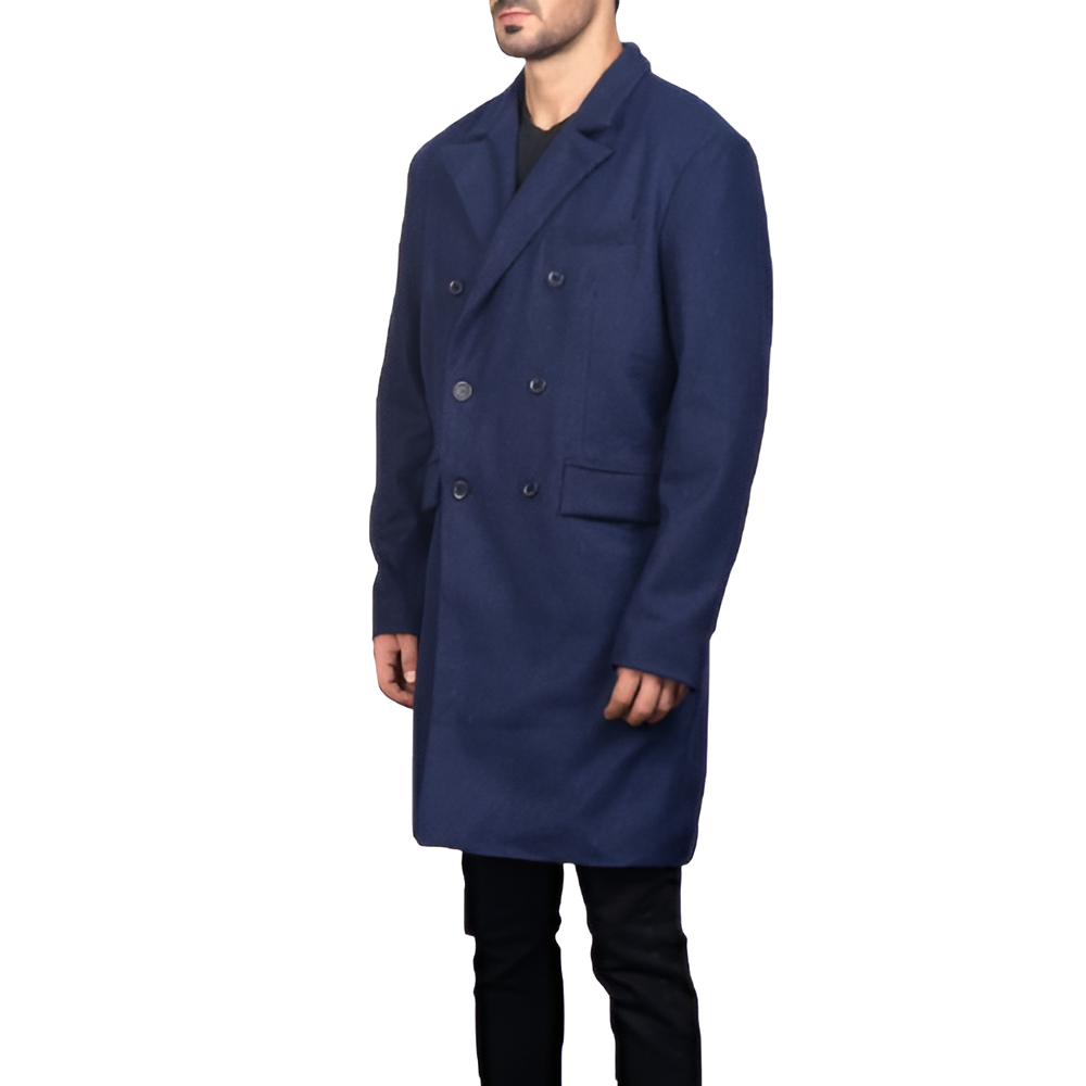 Men's Navy Double-Breasted Wool Coat