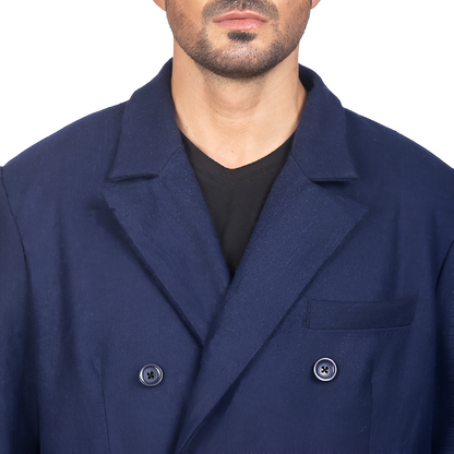 Men's Navy Double-Breasted Wool Coat