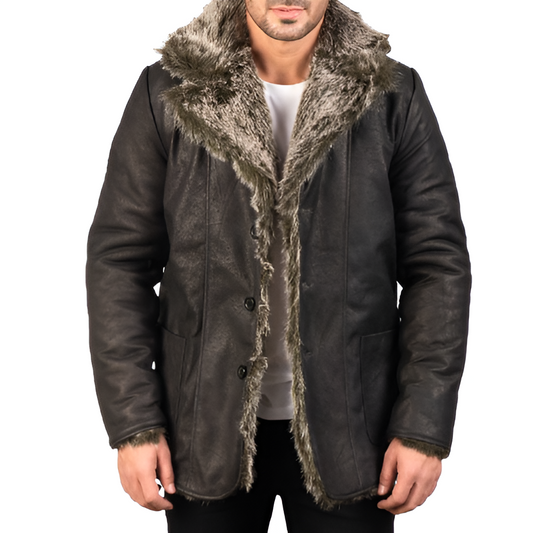 Men's Black Shearling Fur Leather Jacket