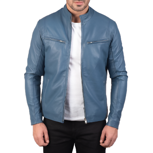 Men's Blue Leather Jacket