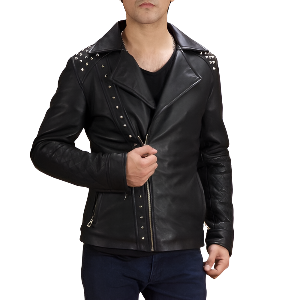 Men's Studded Black Leather Jacket