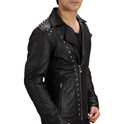 Men's Studded Black Leather Jacket