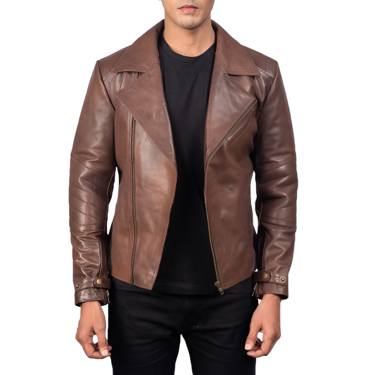 Classic Brown Leather Biker Jacket for Men