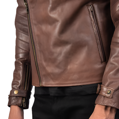 Classic Brown Leather Biker Jacket for Men