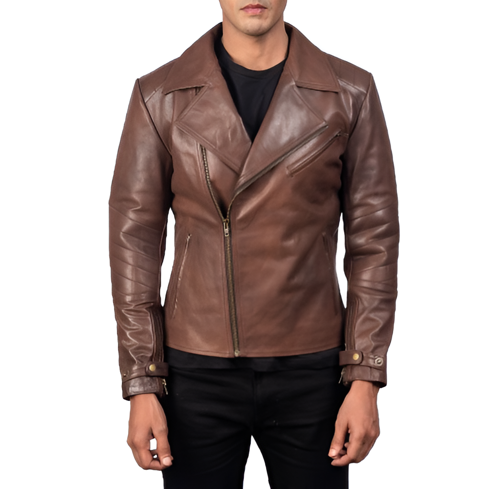 Classic Brown Leather Biker Jacket for Men