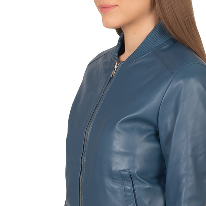 Women's Teal Bomber Leather Jacket