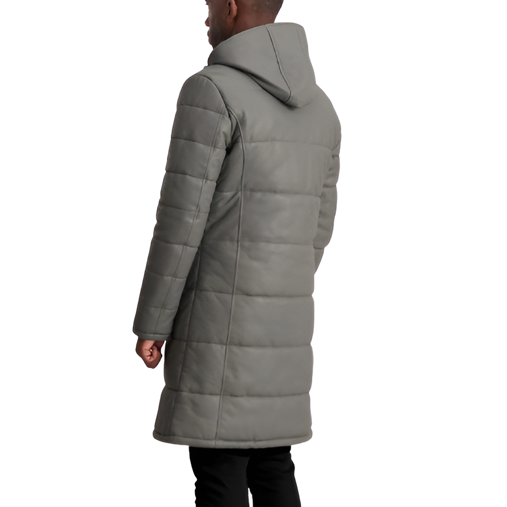 Men's Long Puffer Leather Coat – Ash Gray