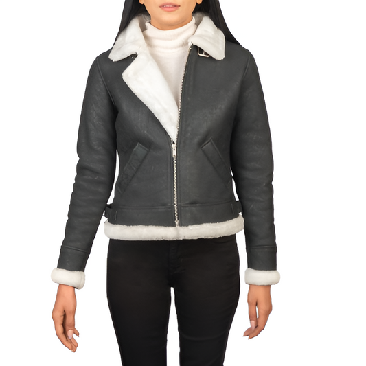 Women's Black Shearling Lined Leather Jacket