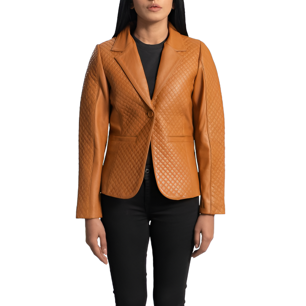 Women's Tan Quilted Leather Blazer