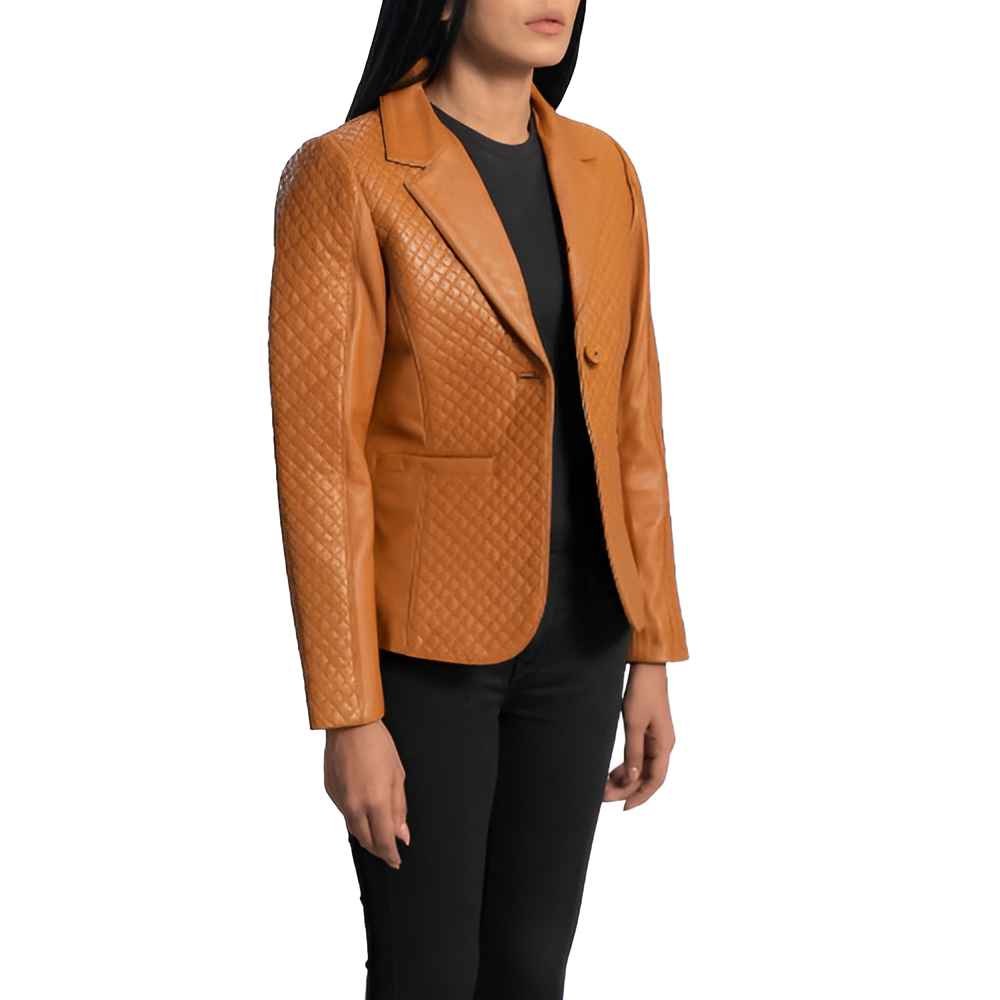 Women's Tan Quilted Leather Blazer