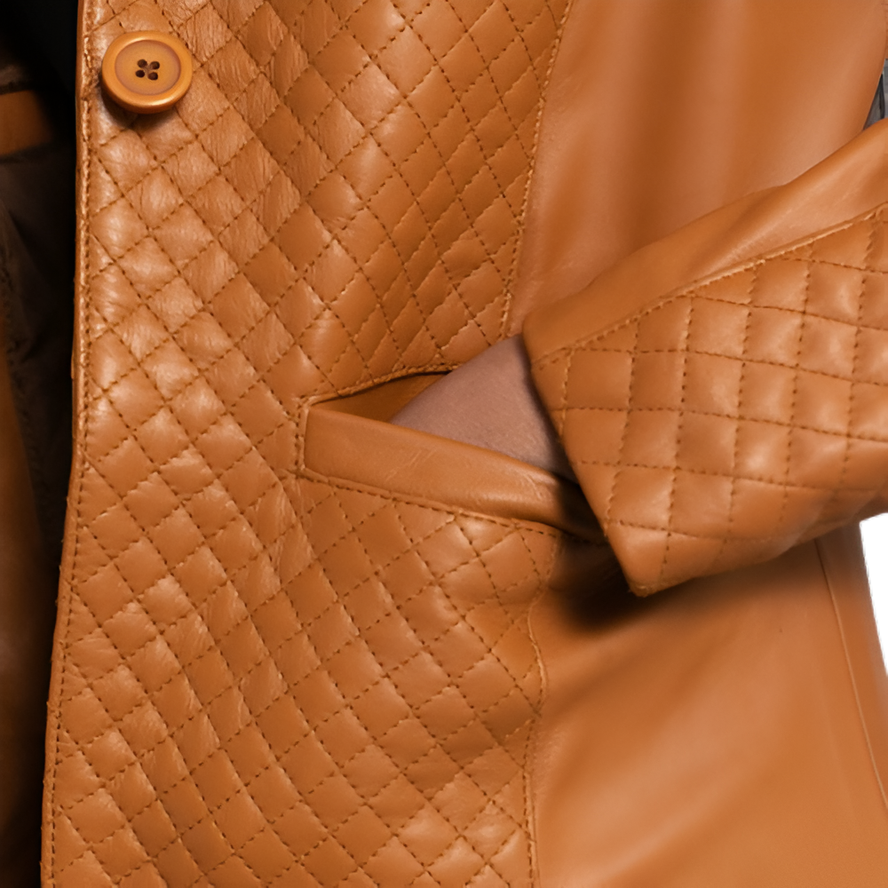 Women's Tan Quilted Leather Blazer