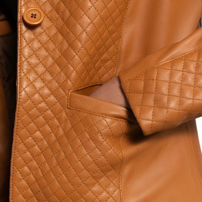 Women's Tan Quilted Leather Blazer