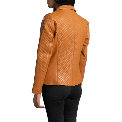 Women's Tan Quilted Leather Blazer