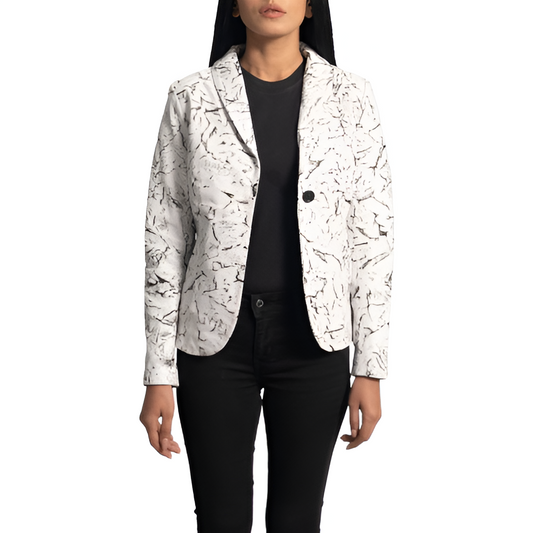 Women's White Marble-Print Blazer