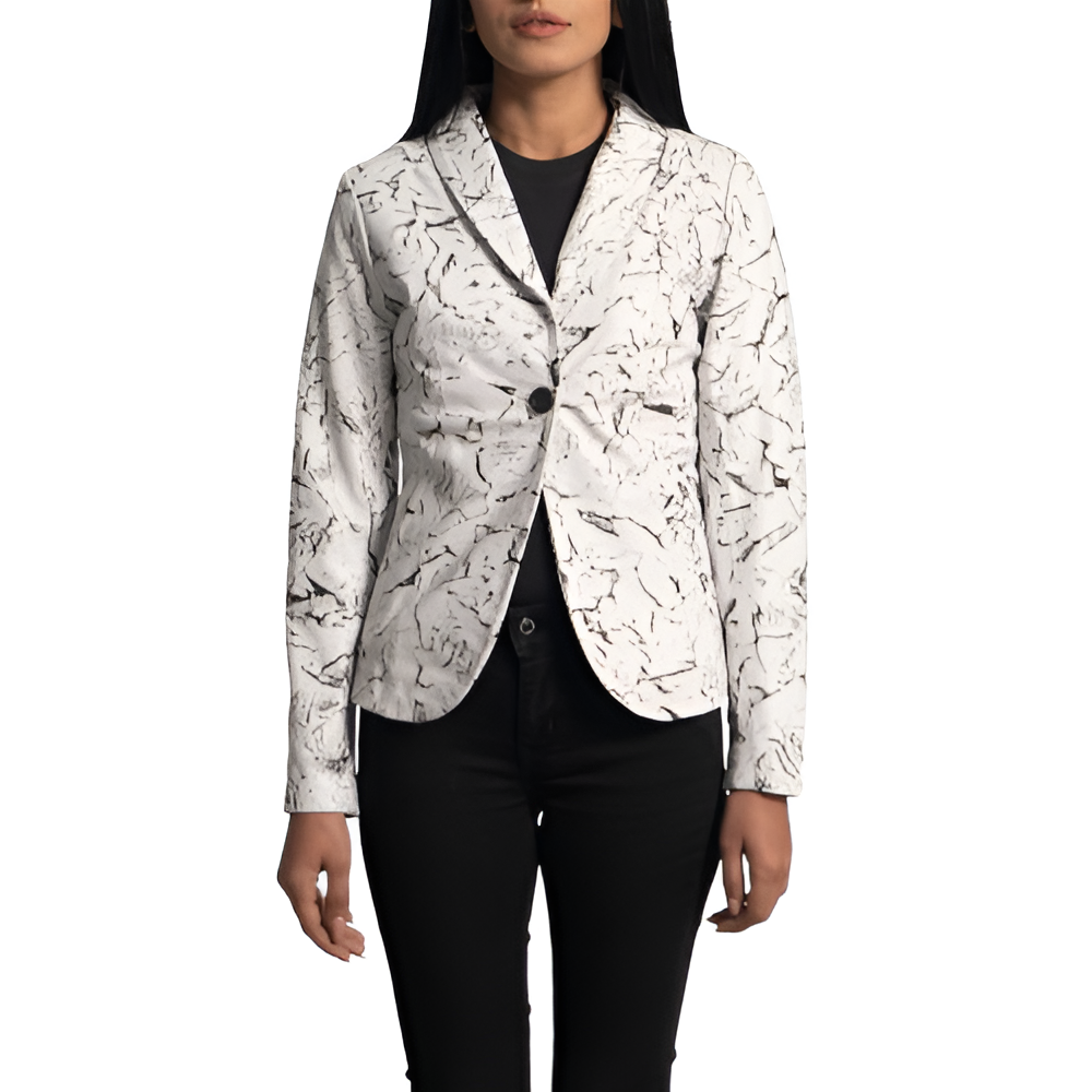 Women's White Marble-Print Blazer