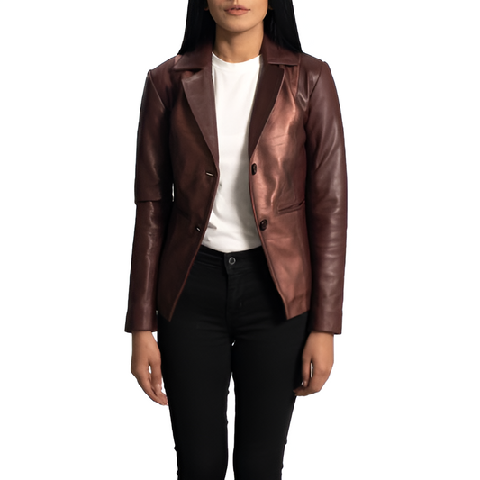 Women's Brown Leather Blazer