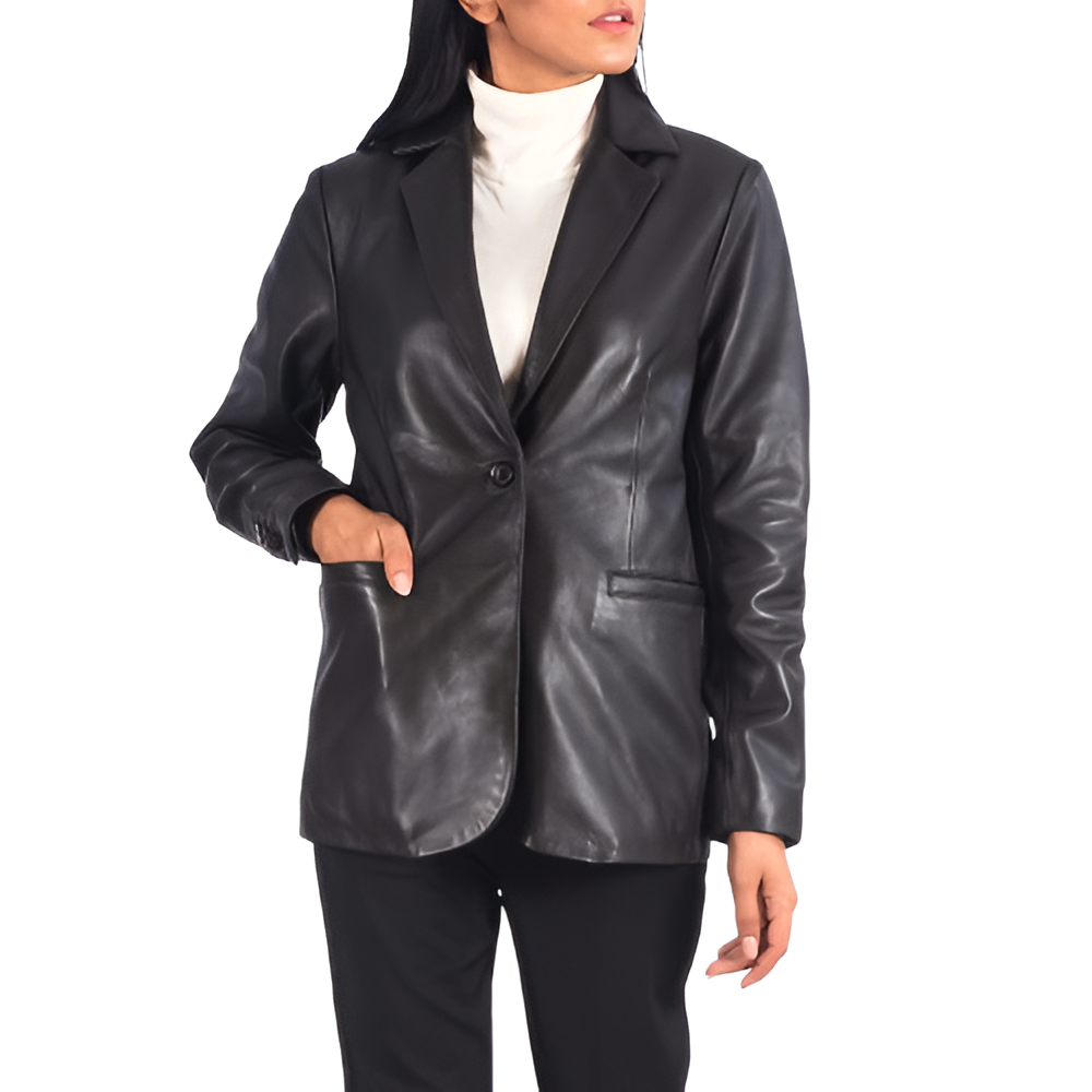 Sleek Black Leather Blazer