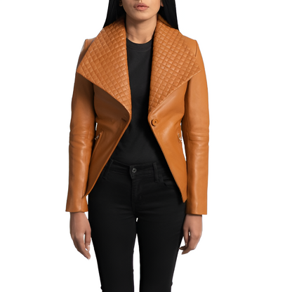 Tan Quilted Collar Leather Jacket