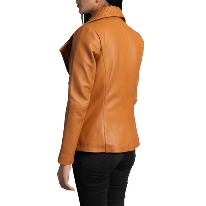 Tan Quilted Collar Leather Jacket