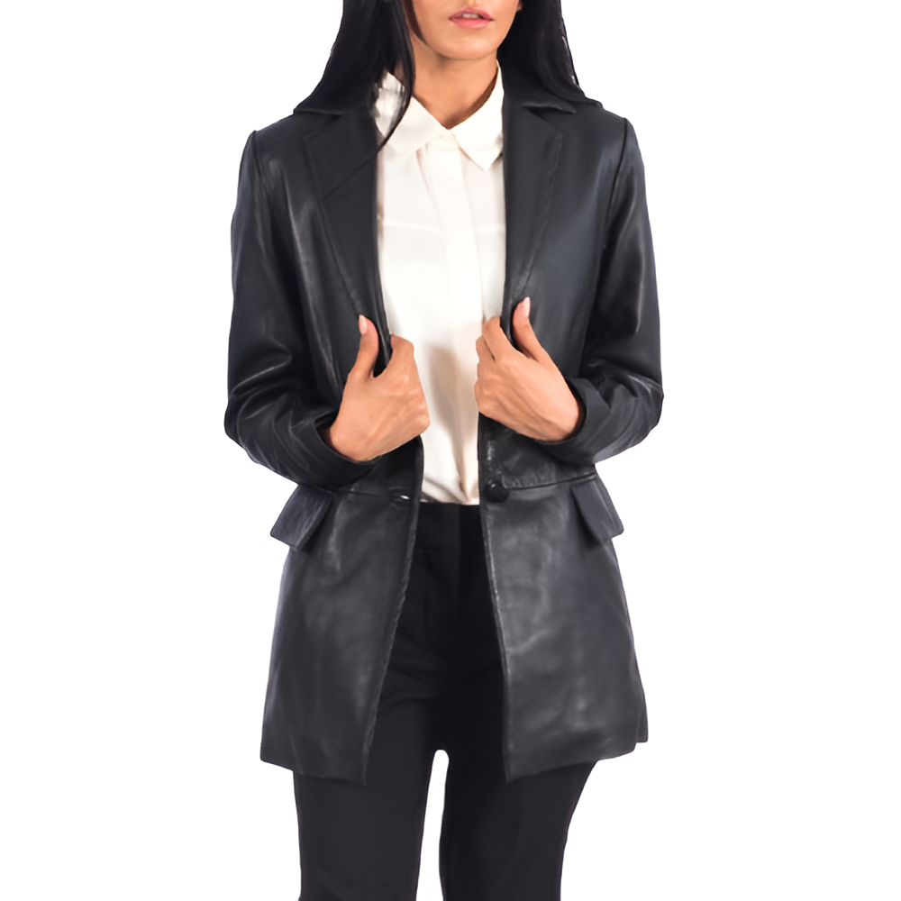 Classic Black Leather Blazer