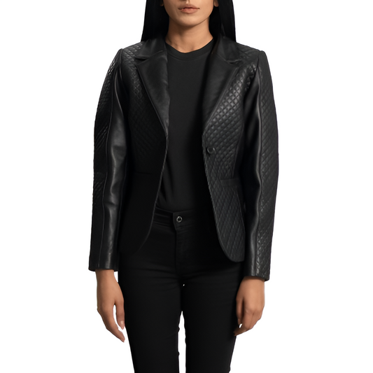 Quilted Black Leather Blazer