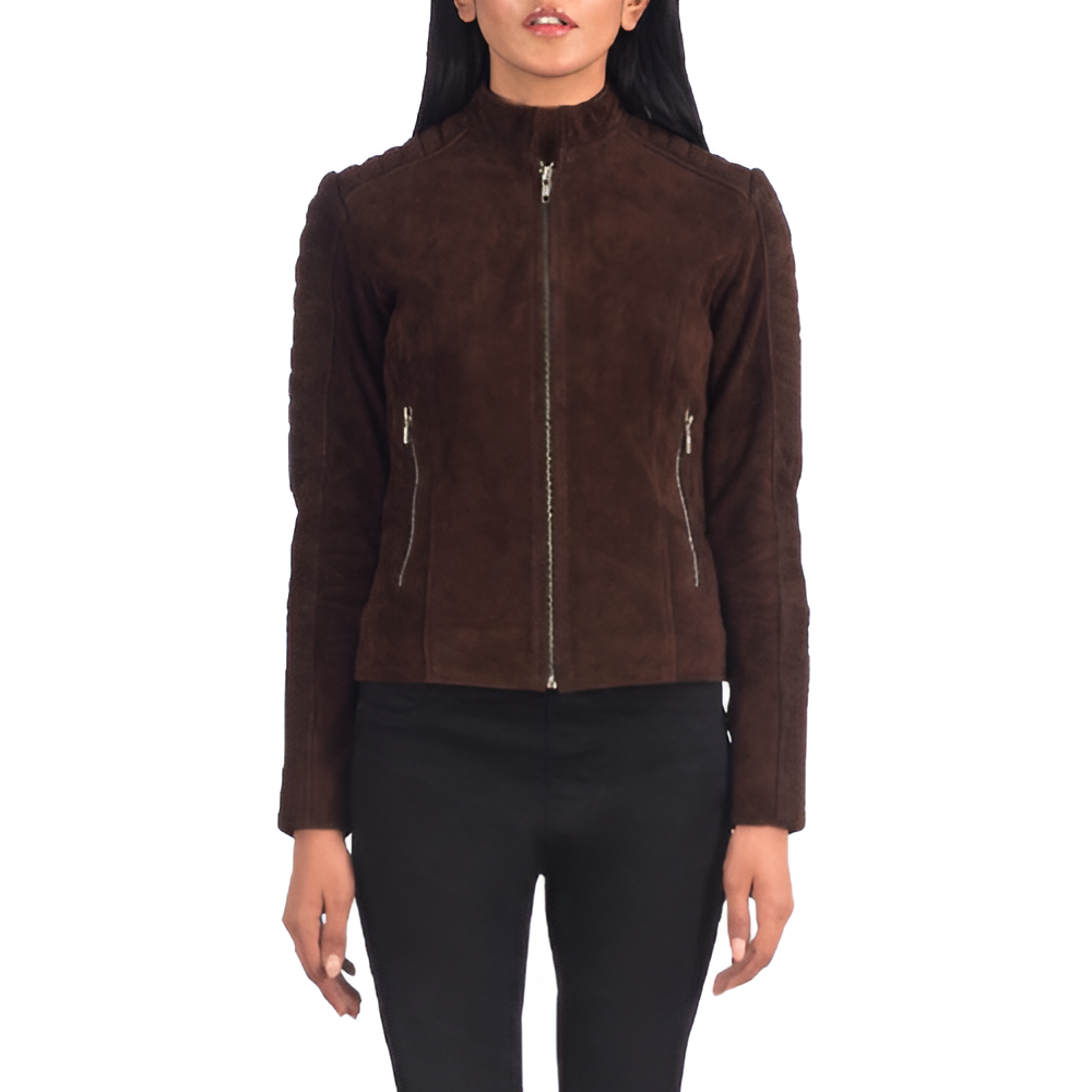 Brown Suede Leather Zip-Up Jacket