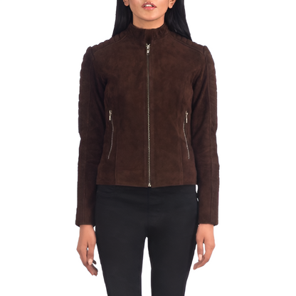 Brown Suede Leather Zip-Up Jacket