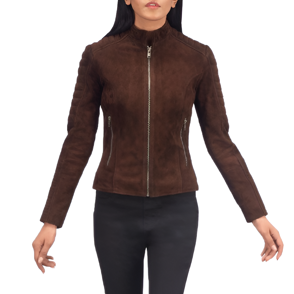 Brown Suede Leather Zip-Up Jacket