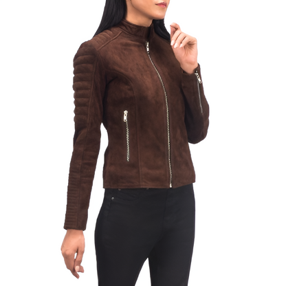 Brown Suede Leather Zip-Up Jacket