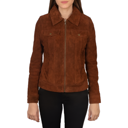 Brown Suede Leather Zip-Up Jacket