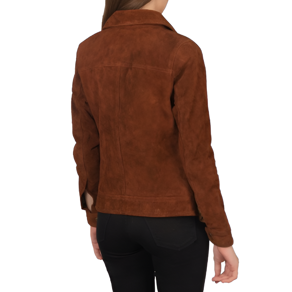 Brown Suede Leather Zip-Up Jacket