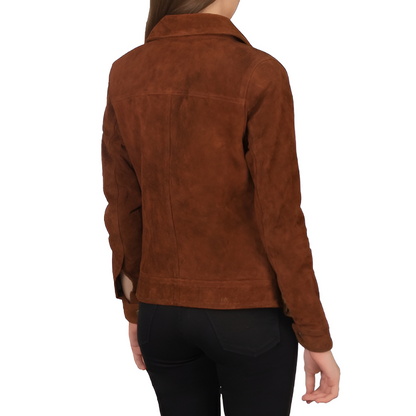 Brown Suede Leather Zip-Up Jacket