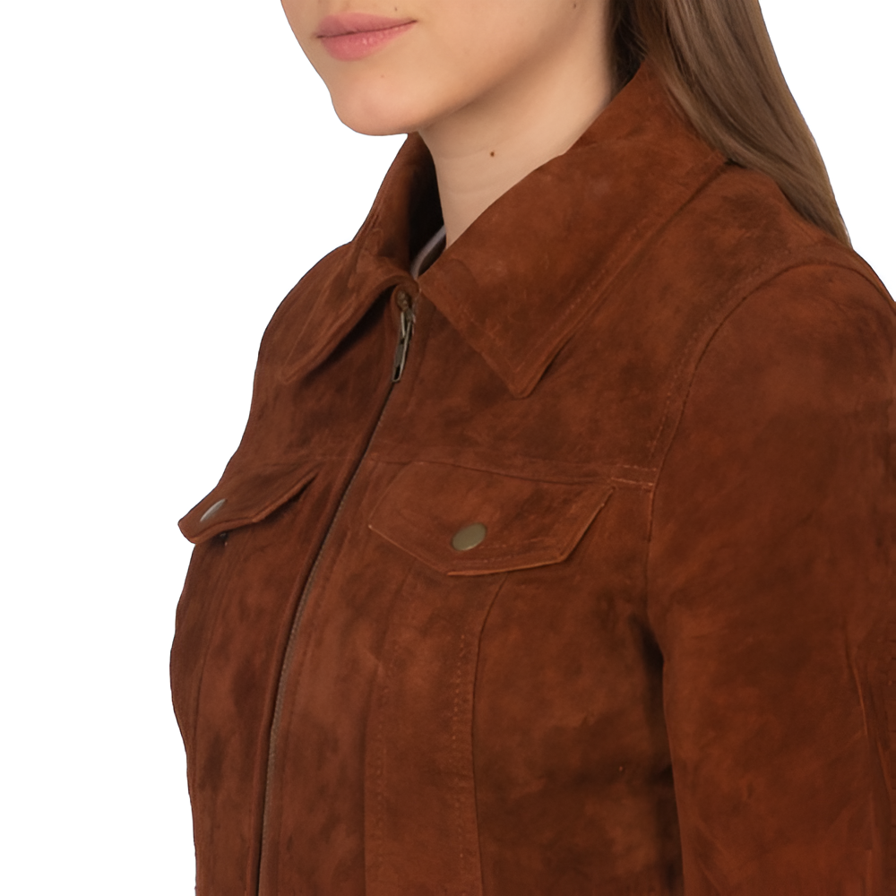 Brown Suede Leather Zip-Up Jacket