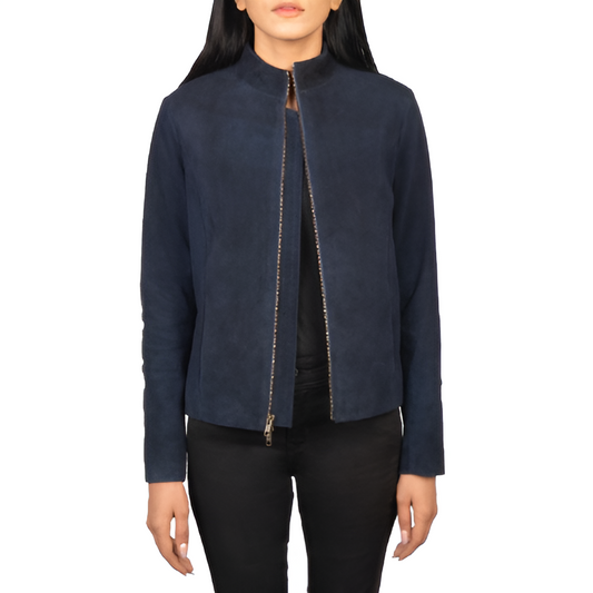 Navy Suede Leather Jacket