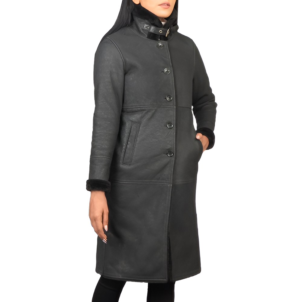 Women's Long Black Shearling Coat