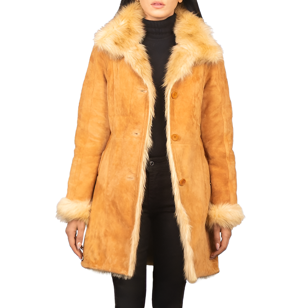 Women's Fur-Lined Suede Tan Coat