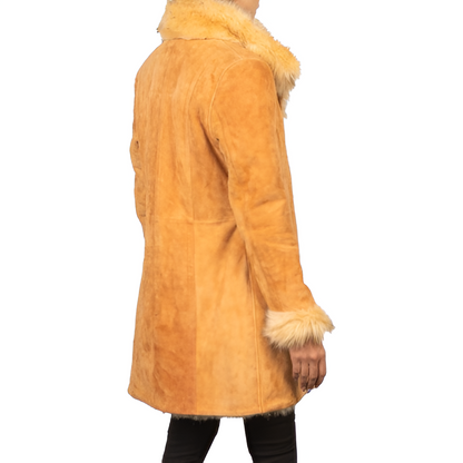 Women's Fur-Lined Suede Tan Coat