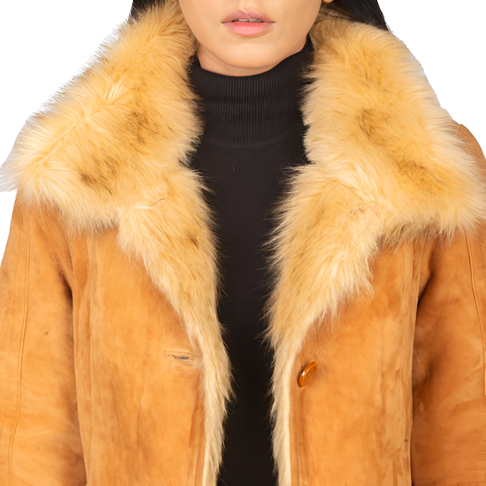 Women's Fur-Lined Suede Tan Coat