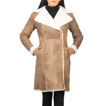 Women's Shearling Lined Brown Suede Coat