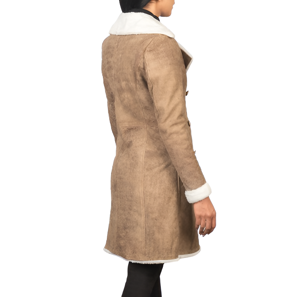 Women's Shearling Lined Brown Suede Coat