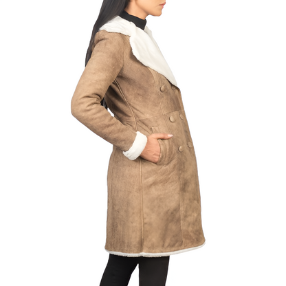 Women's Shearling Lined Brown Suede Coat