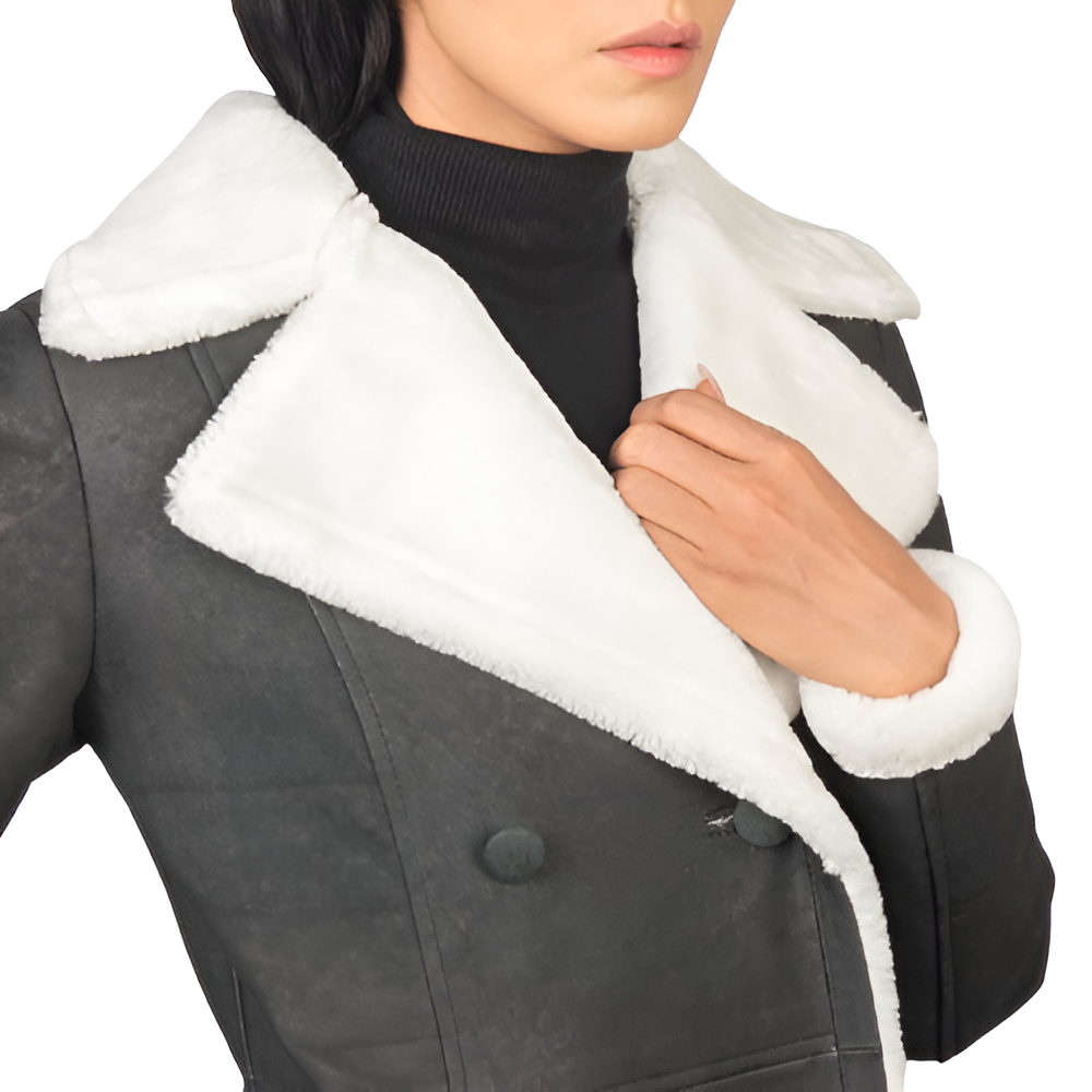 Women's Double-Breasted Shearling Trim Coat