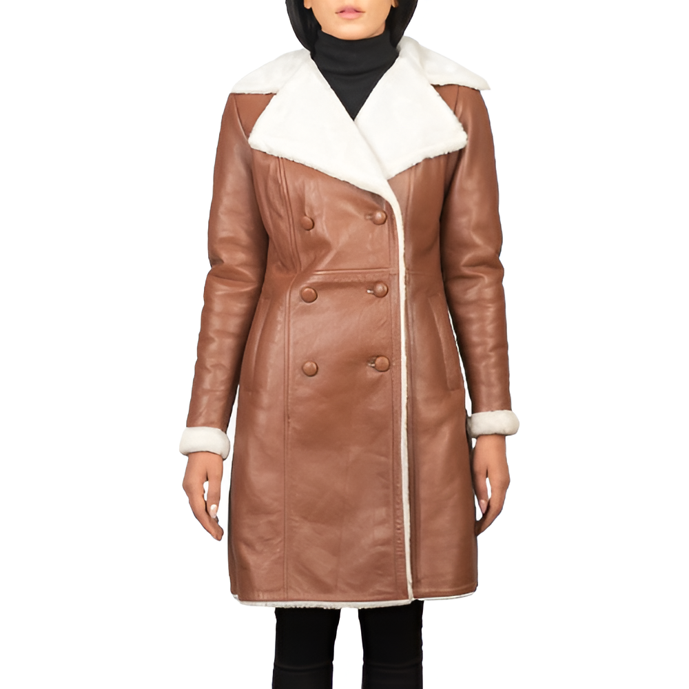 Women's Brown Shearling Double-Breasted Coat