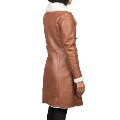 Women's Brown Shearling Double-Breasted Coat