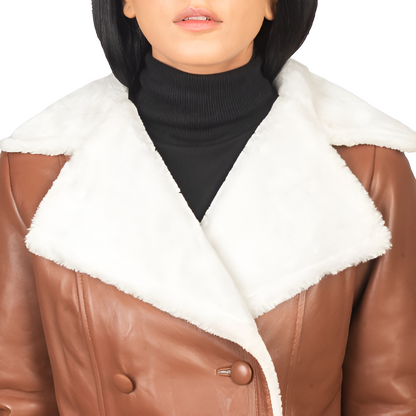 Women's Brown Shearling Double-Breasted Coat